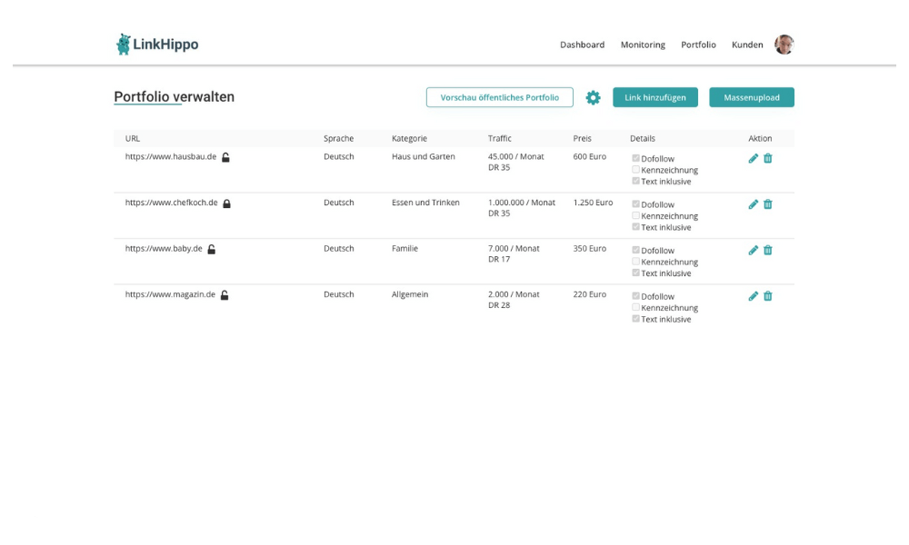 Backlink Portfolio verwalten hell Backlink Portfolio verwalten hell